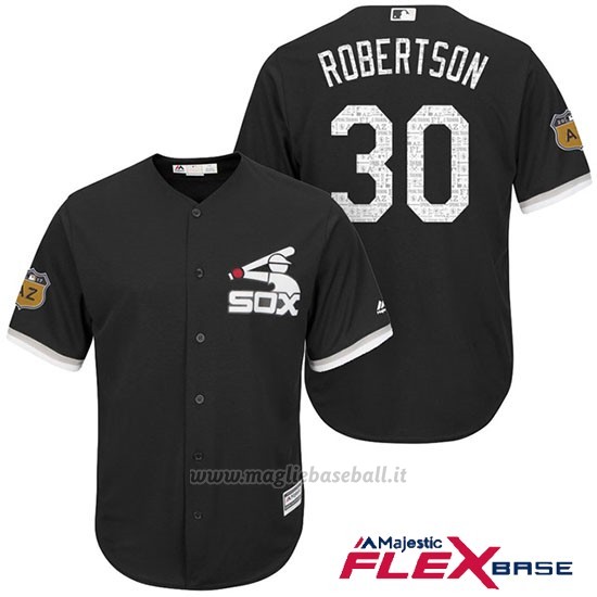 Maglia Baseball Uomo Chicago White Sox 30 David Robertson Nero 2017 Allenamento Primaverile Flex Base Giocatore